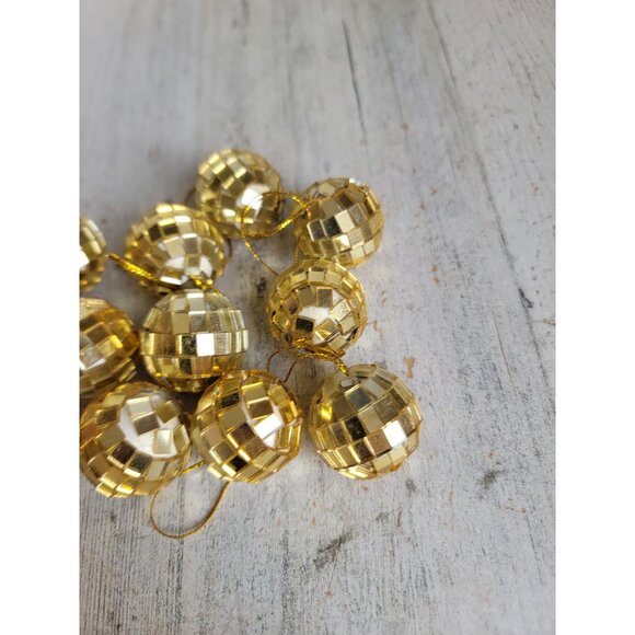 Miniature golden glass disco ball ornament Xmas set unique - Picture 3 of 8